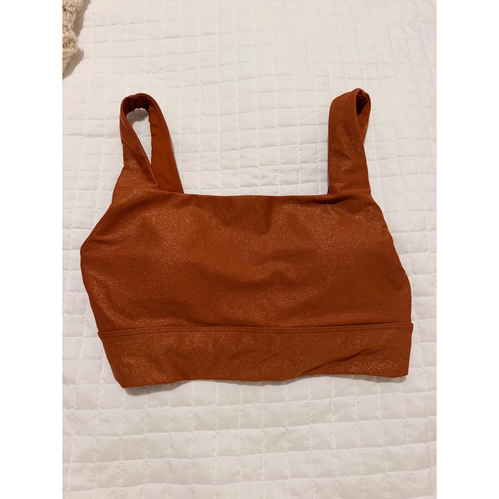 Calia Sports Bra Women small Rust Orange Excellent Shimmer Square Neck Metallic